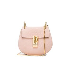 Chloe Drew Cement Pink Pebbled Leather Round Shoulder Crossbody Bag in Mini size
